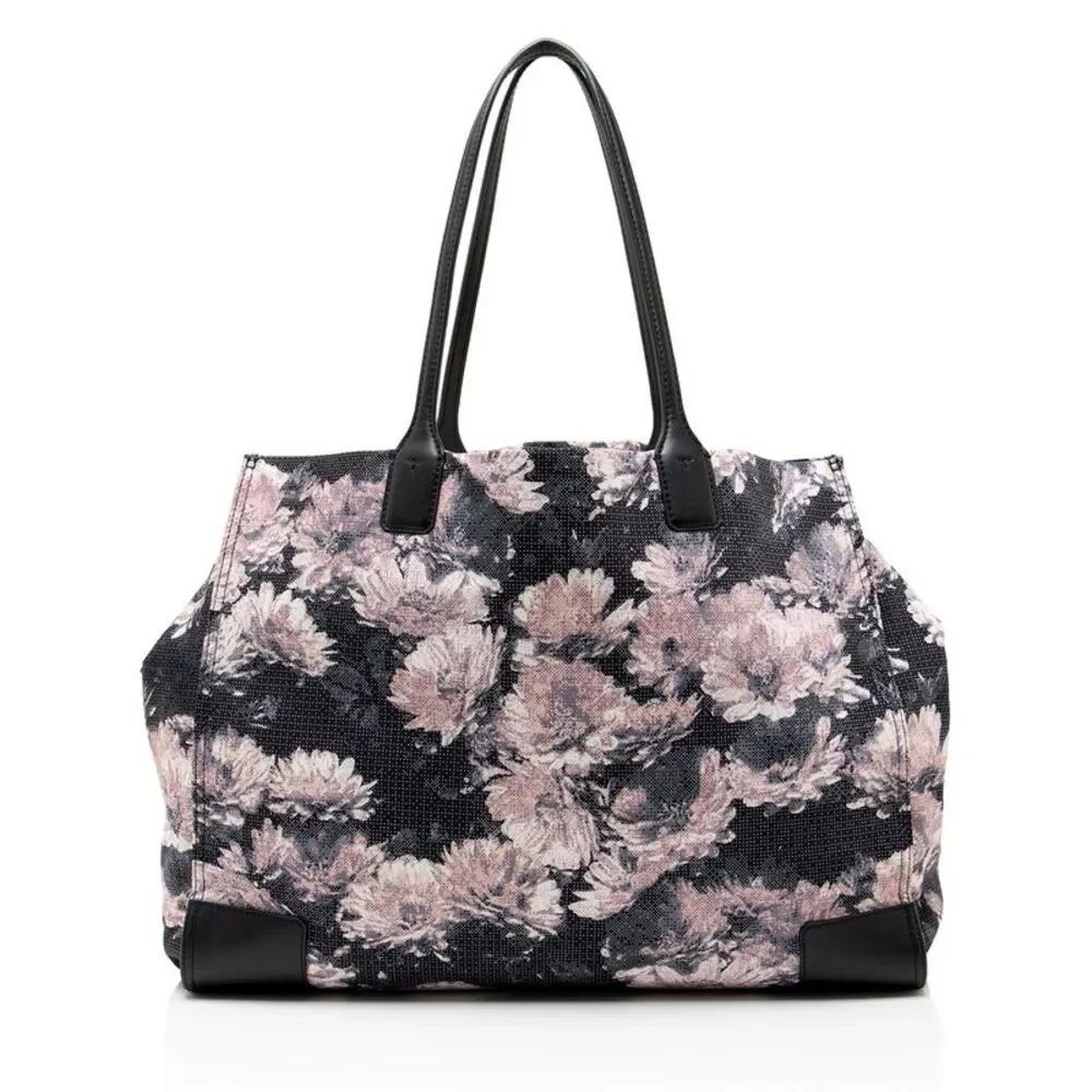 Tory Burch Floral Nylon Leather Ella Tote